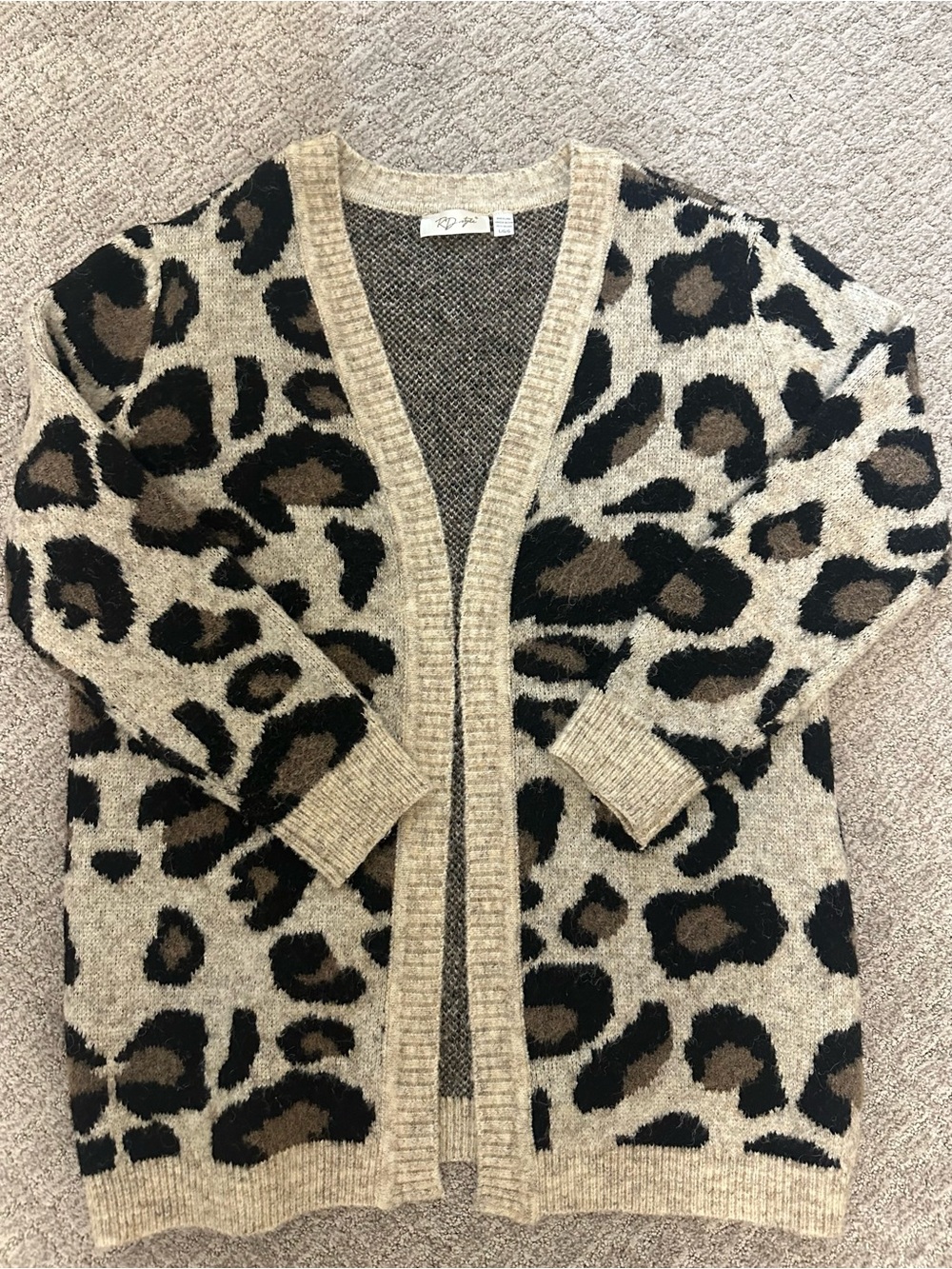 RD Style Leopard Print Open-Front Cardigan - Beige/Black/Brown